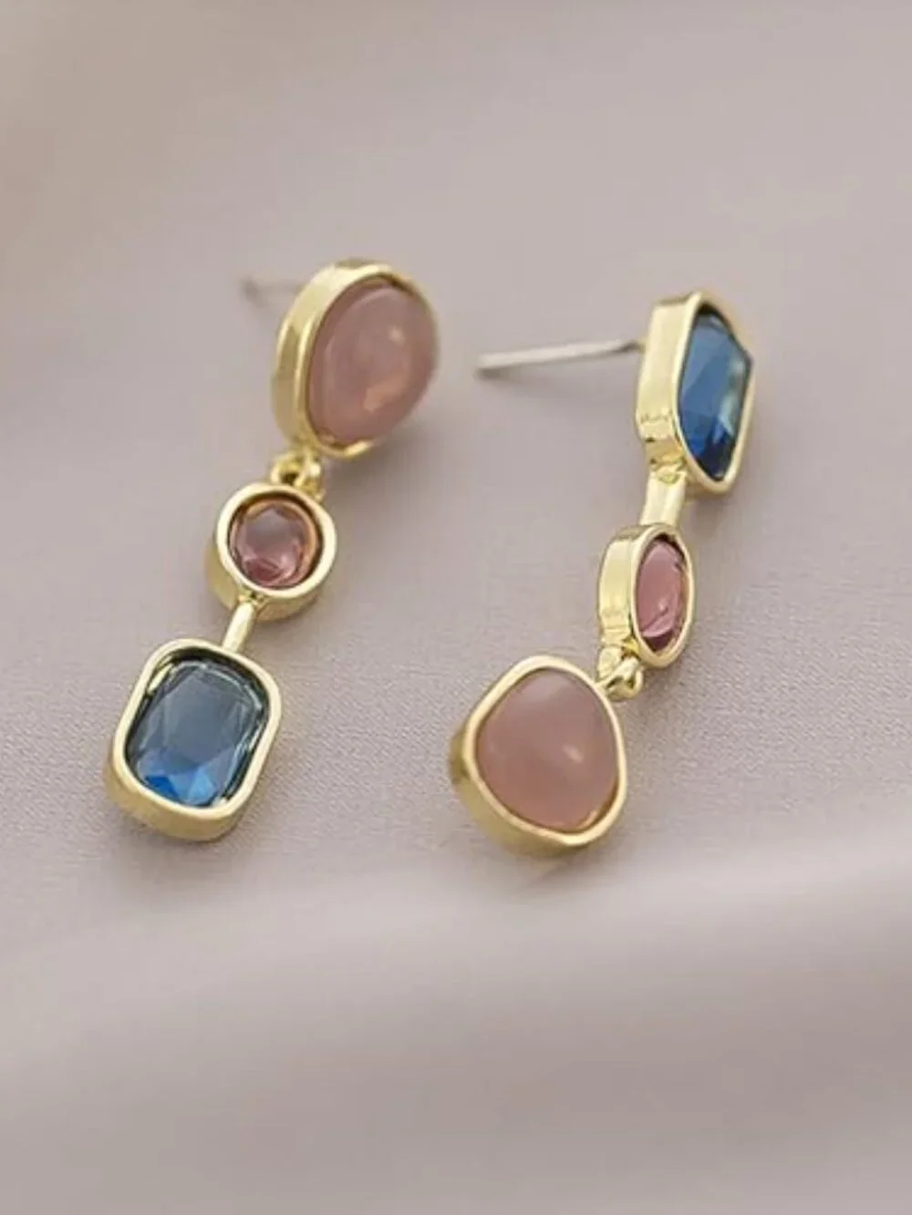 Asymmetrical Colorful Stone Earrings for Women Long Geometric Drop Earrings Chun
